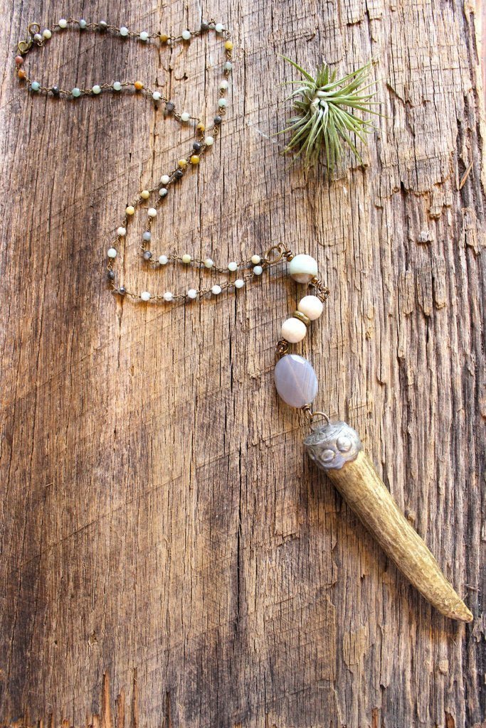 AMAZONITE DEER ANTLER NECKLACE - Little Boho Valley