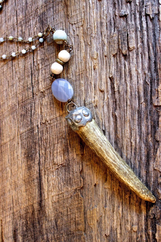 AMAZONITE DEER ANTLER NECKLACE - Little Boho Valley