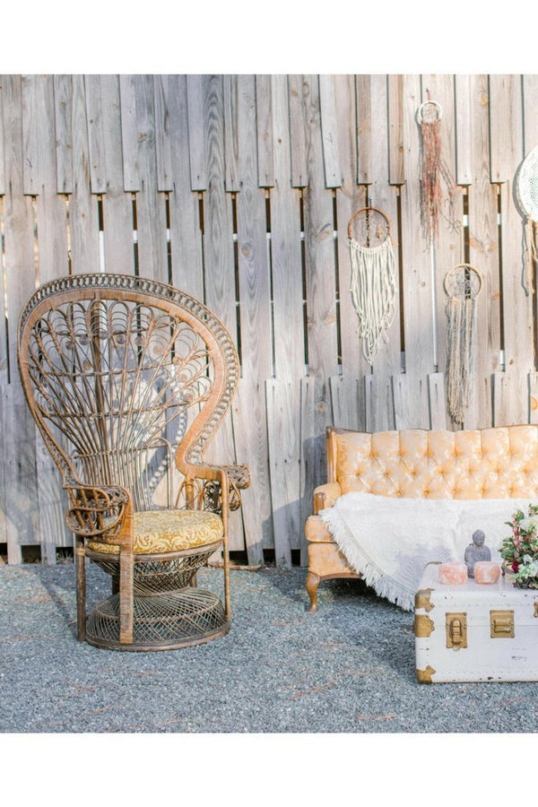 BROWN ORNATE PEACOCK CHAIR - RENTAL - Little Boho Valley