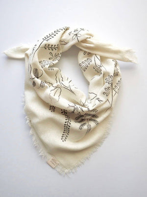 Cream Botanical Print Naturally Dyed Bandana (black ink) - Little Boho Valley
