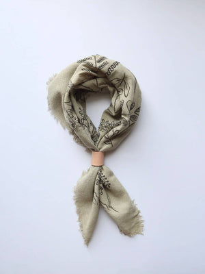 Eco Raw Studio - Sage Grey Botanical Print Naturally Dyed Bandana (black) - Little Boho Valley